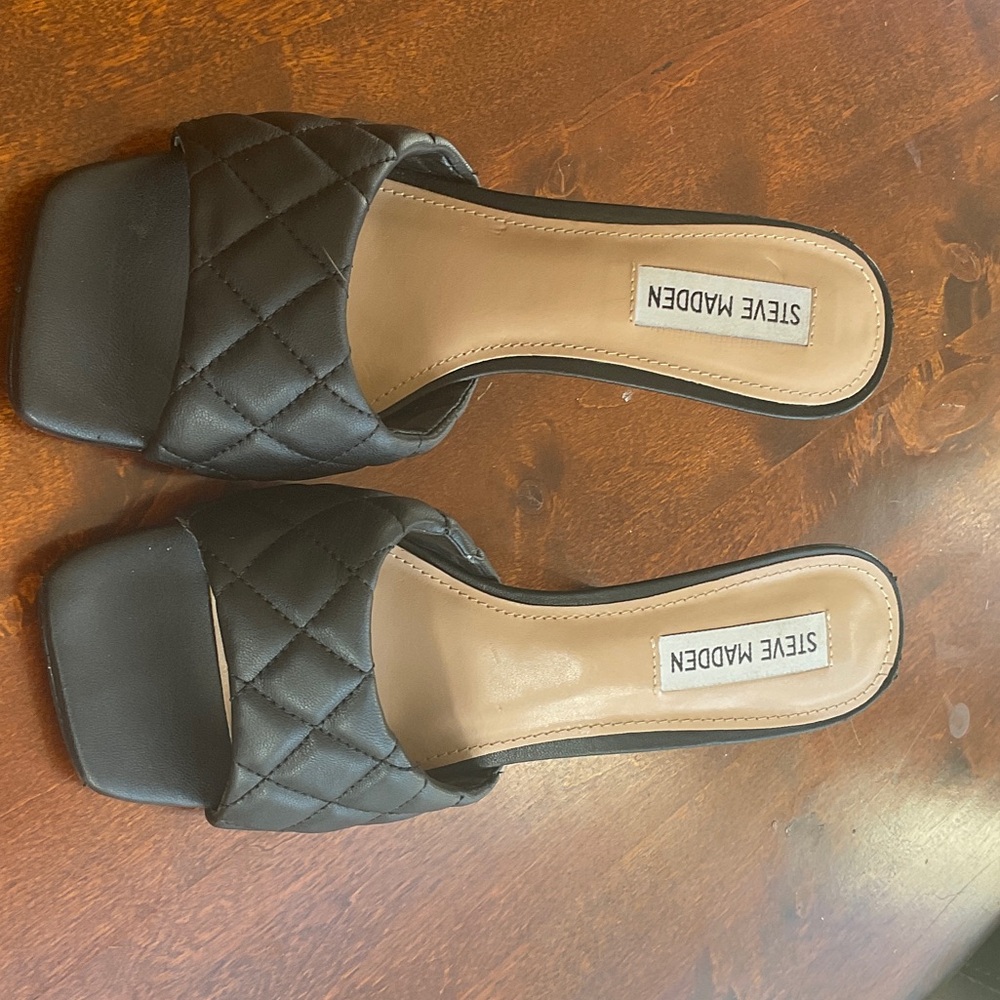 Steve Madden Black Quilted Slide Mules